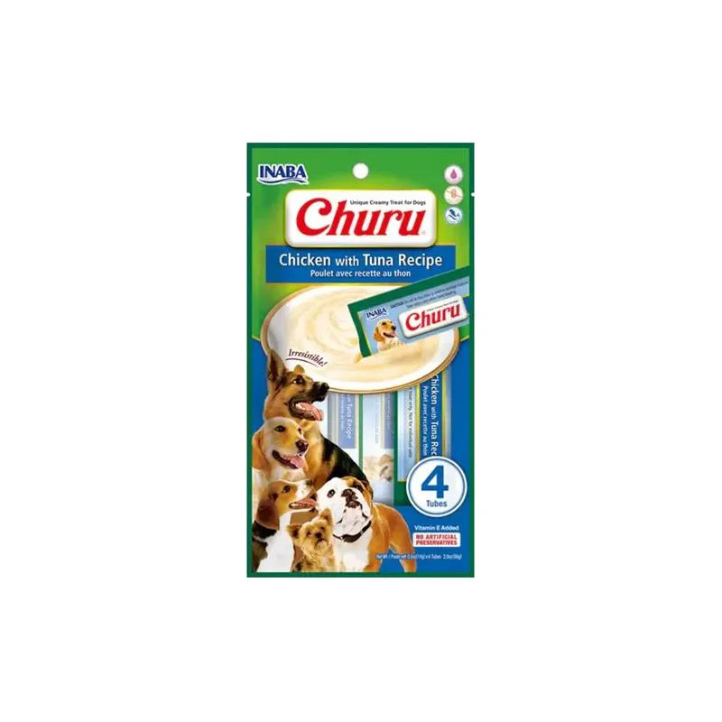 Pamlsek Inaba Churu Pyré dog Kuře s tuňákem 12 x 4 tuby 672 g