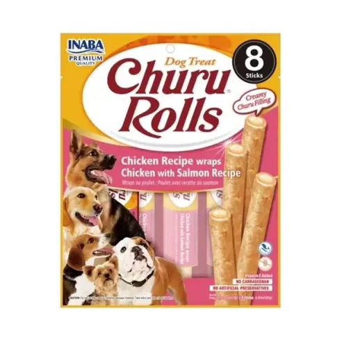 Pamlsek Inaba Churu Rolls dog Kuře s lososem 8 x 8 ks 768 g
