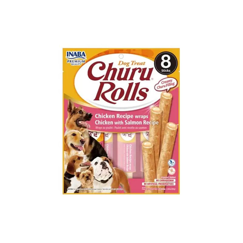 Pamlsek Inaba Churu Rolls dog Kuře s lososem 8 x 8 ks 768 g