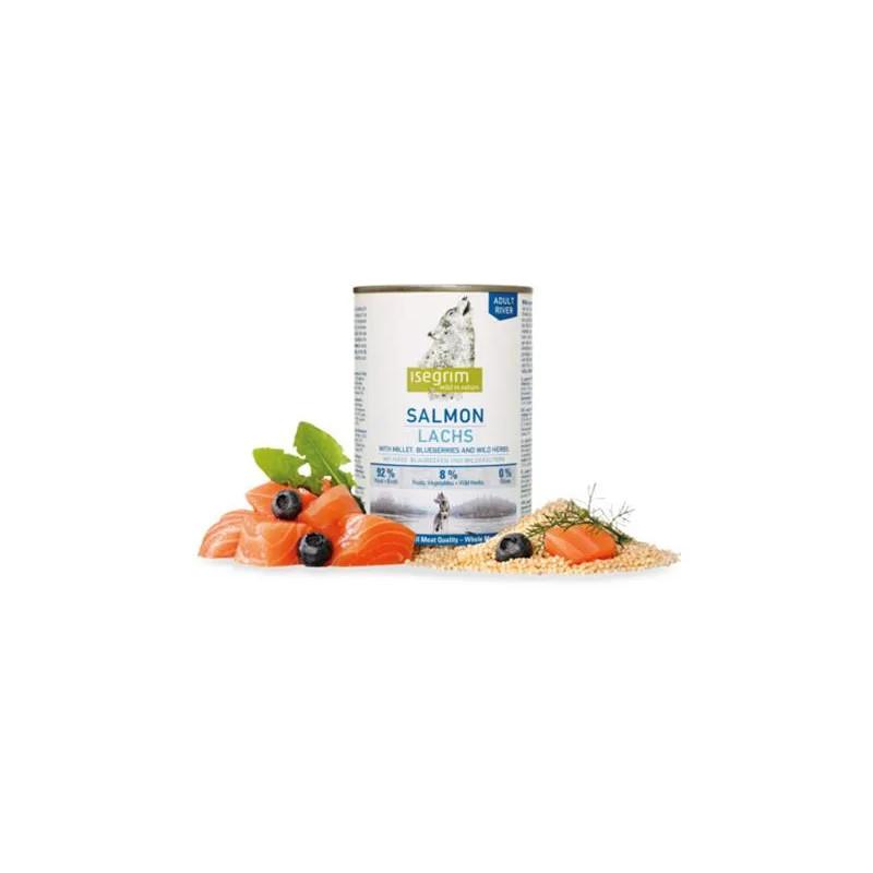 ISEGRIM dog Adult Losos s prosem, borůvkami a divokými bylinami bal. 6 x 800 g konzerva