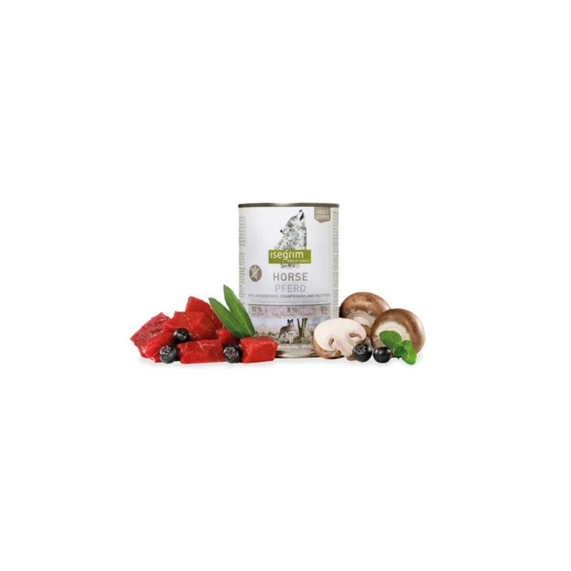 ISEGRIM dog Adult Mono Kůň čistý s aronií, žampiony a divokými bylinami bal. 6 x 800 g konzerva
