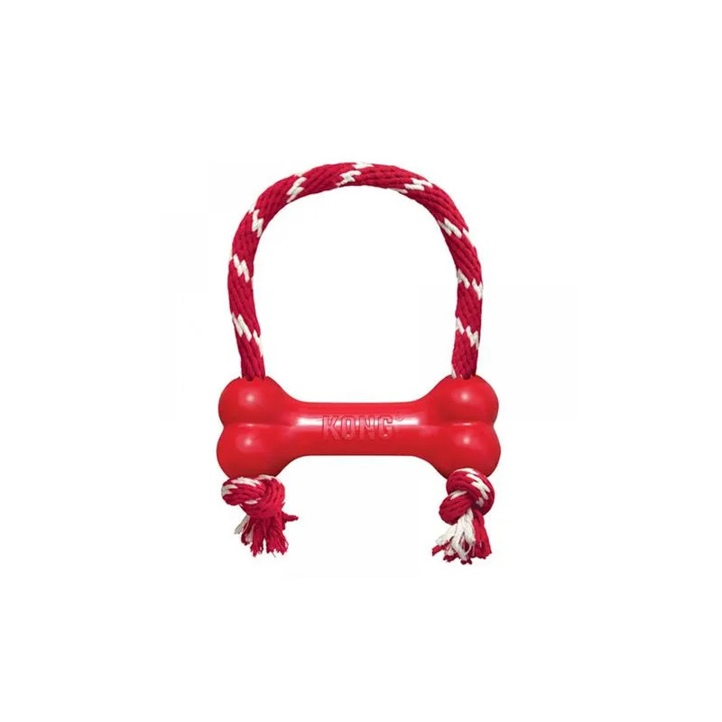 Hračka Kong Dog Puppy Classic Kost červená s lanem, guma přírodní, M