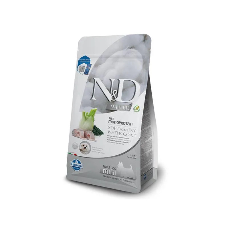 Farmina N&D dog WHITE (GF) adult mini, mořský okoun, spirulina a fenykl 2 kg