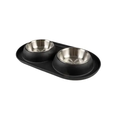 Miska DUVO+ Podložka se dvěma miskami nerezová gumová černá s průměrem 11,3 cm 2 x 220 ml