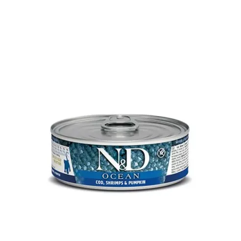 Farmina N&D cat OCEAN tuňák, treska, krevety a dýně pro koťata konzerva 70 g