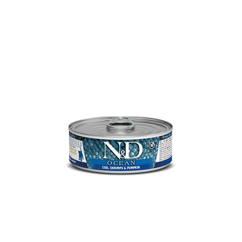 Farmina N&D cat OCEAN tuňák, treska, krevety a dýně pro koťata konzerva 70 g