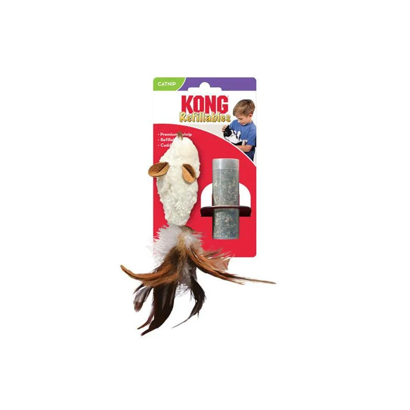 Hračka Kong Cat Refillables Feather Mouse Naplnitelná myš s catnipem a peřím, polyester
