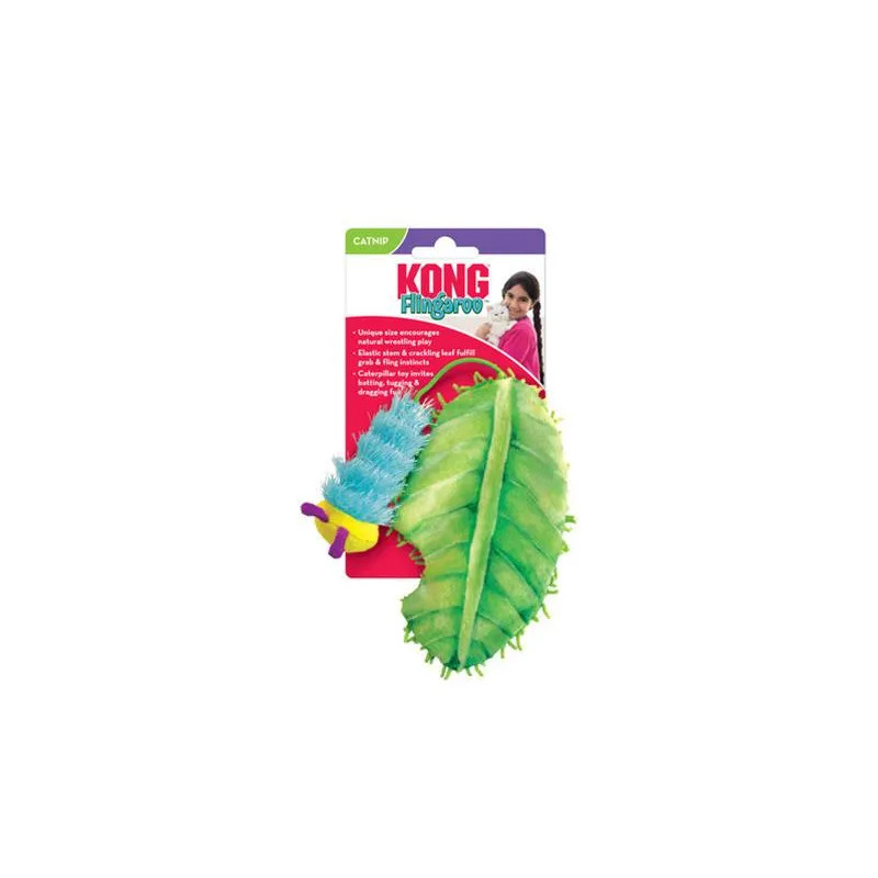 Hračka Kong Cat Flingaroo CATerpillar Housenka s listem, polypropylen