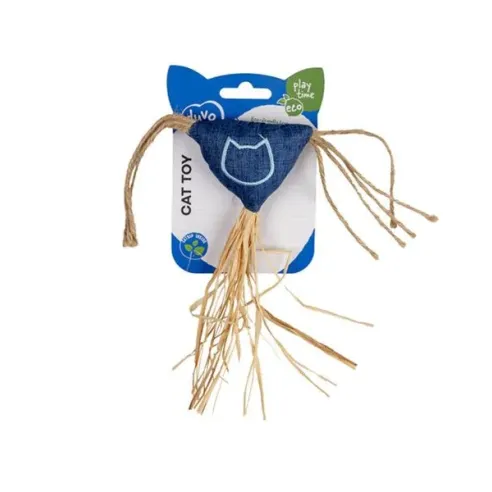 Hračka DUVO+ Eco navy trojúhelník s provázky a catnipem pro kočku, 3x18x20cm