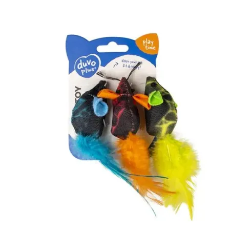 Hračka DUVO+ myš rychlá s pestrým peřím 19x5,5x3cm