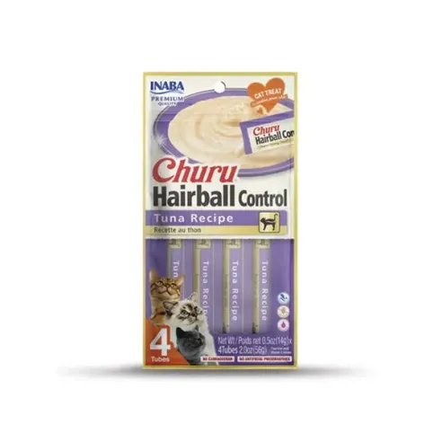 Pamlsek Inaba Churu Hairball cat Tuňák 12 x 4 tuby 672 g