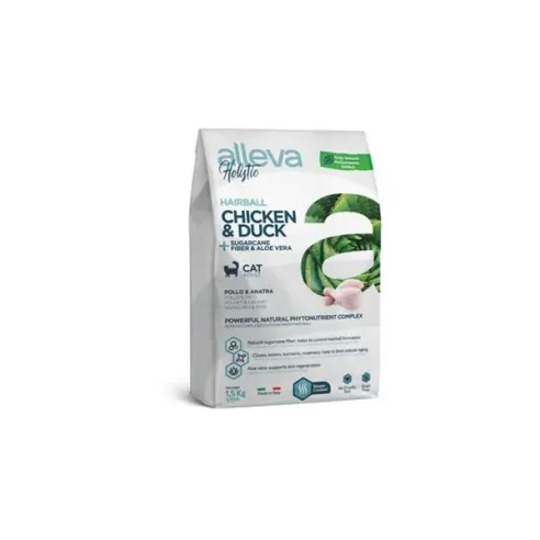 Alleva HOLISTIC kočičí koule chlupů kuře & kachna & vláknina z cukrové třtiny & aloe vera 5 kg