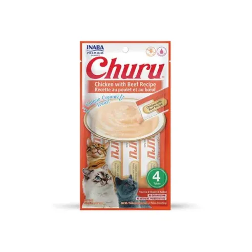 Pamlsek Inaba Churu Pyré cat Kuře s hovězím masem 4 tuby 56 g