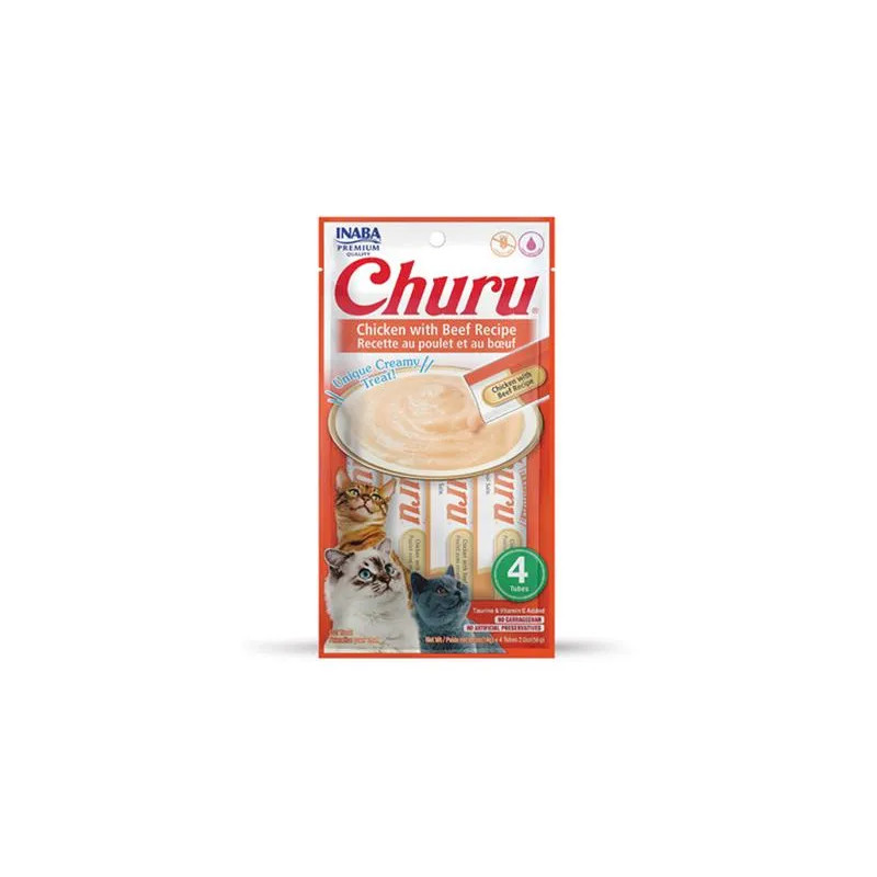 Pamlsek Inaba Churu Pyré cat Kuře s hovězím masem 4 tuby 56 g