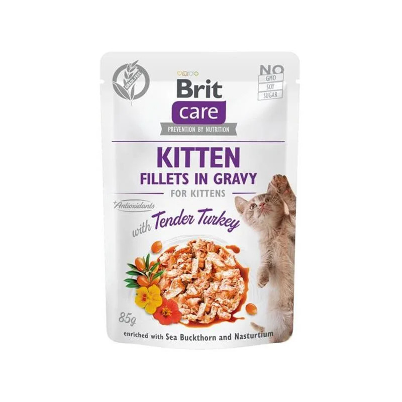 Brit Care kočka kapsička Kitten Fillets in Gravy with Tender Turkey 24 x 85 g