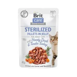 Brit Care kočičí kapsička Sterilized Fillets in Jelly s vydatnou kachnou a jemným krůtím masem 24 x 85 g