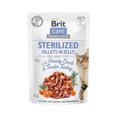 Brit Care kočičí kapsička Sterilized Fillets in Jelly s vydatnou kachnou a jemným krůtím masem 24 x 85 g
