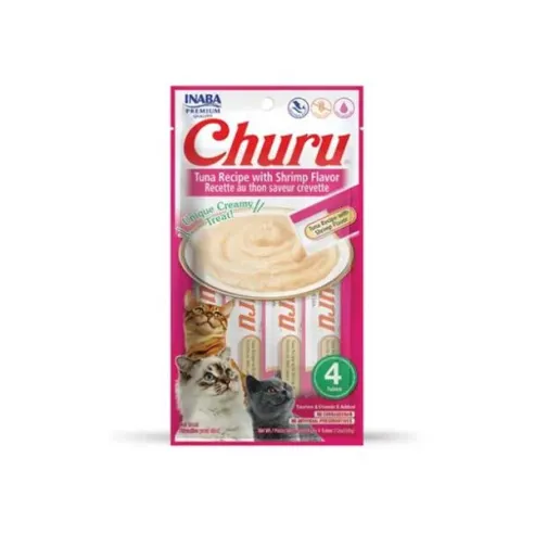 Pamlsek Inaba Churu Pyré cat Tuňák s krevetami 4 tuby 56 g