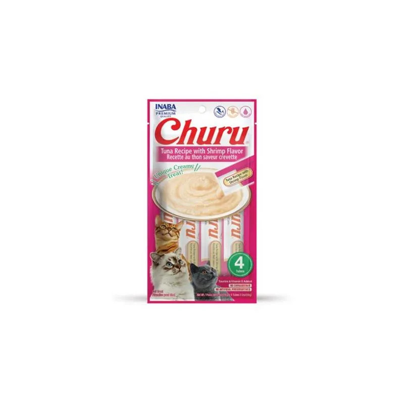 Pamlsek Inaba Churu Pyré cat Tuňák s krevetami 4 tuby 56 g
