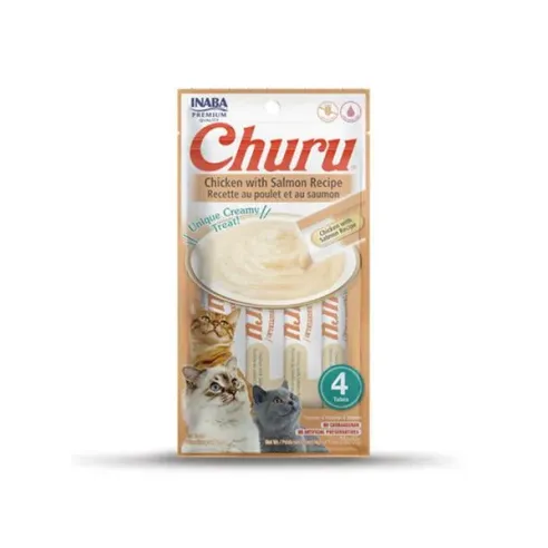 Pamlsek Inaba Churu Pyré cat Kuřecí s lososem 4 tuby 56 g