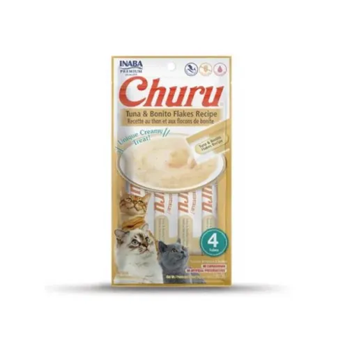 Pamlsek Inaba Churu Pyré cat Tuňák s bonito vločkami 4 tuby 56 g