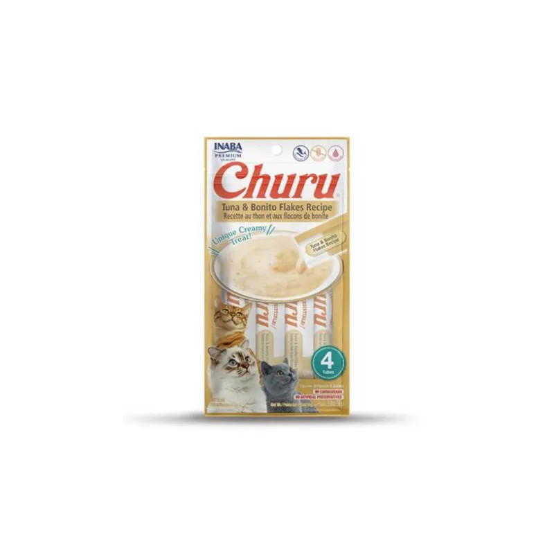 Pamlsek Inaba Churu Pyré cat Tuňák s bonito vločkami 4 tuby 56 g