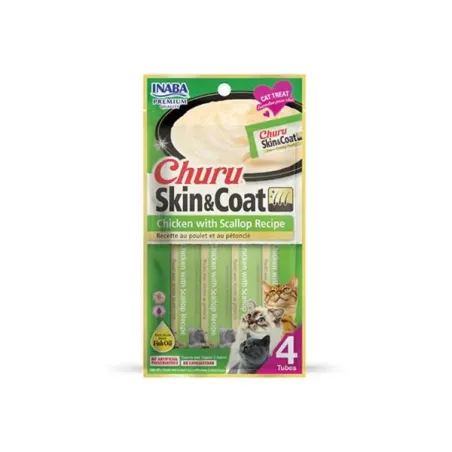 Pamlsek Inaba Churu Skin & Coat cat Kuře s hřebenatkou 4 tuby 56 g