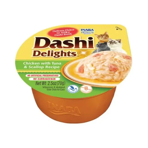 Inaba Dashi Delights kočka Kura s tuňákem a hřebenatkou 6 x 70 g vanička