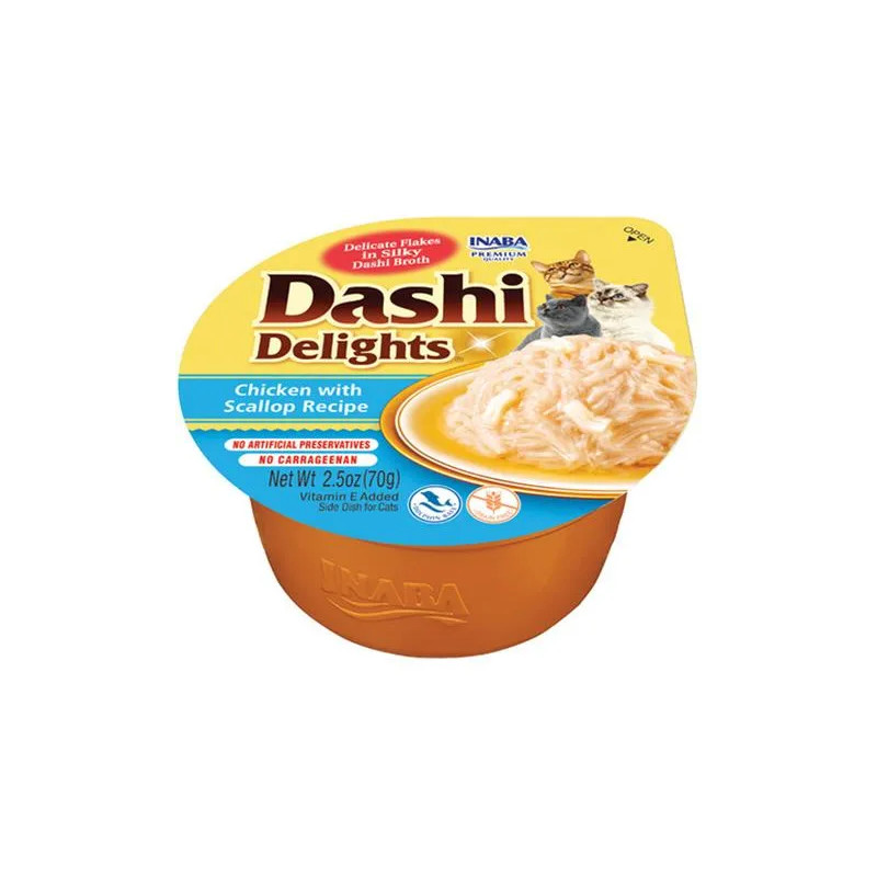 Inaba Dashi Delights kočka Kura s hřebenatkou 6 x 70 g vanička