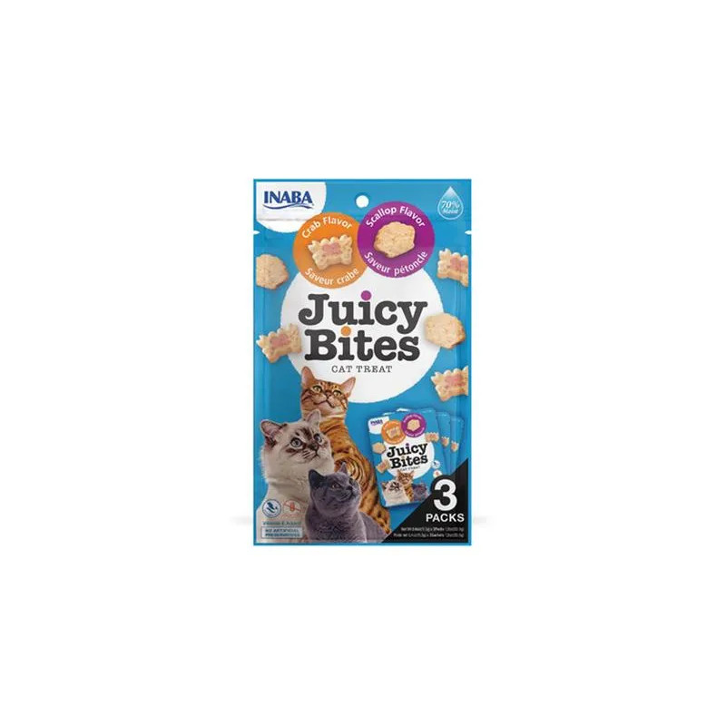 Pamlsek Inaba Juicy Bites cat Hřebenatka & Krab 3 x 11,30 g