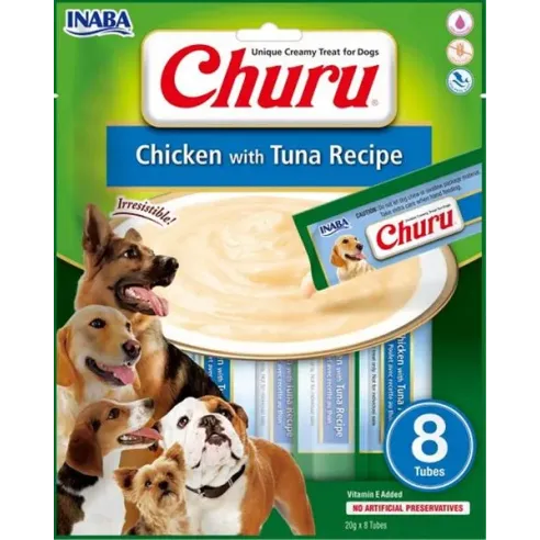 Pamlsek Inaba Churu Pyré dog Kuře s tuňákem 8 tub 160 g