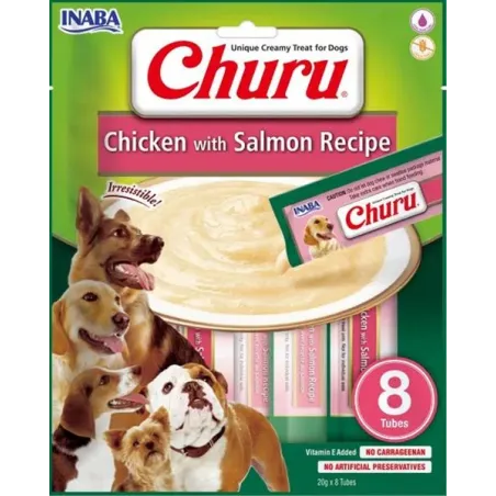 Pamlsek Inaba Churu Pyré dog Kuře s lososem 8 tub 160 g