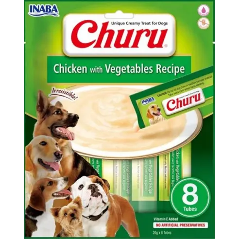 Pamlsek Inaba Churu Pyré dog Kuře se zeleninou 8 tub 160 g