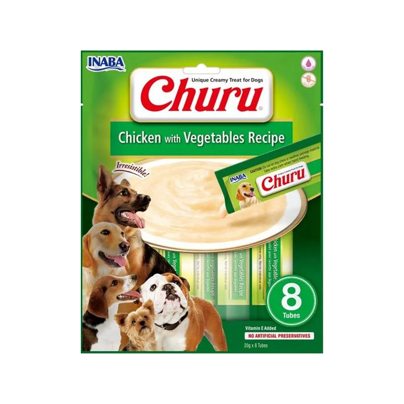 Pamlsek Inaba Churu Pyré dog Kuře se zeleninou 8 tub 160 g