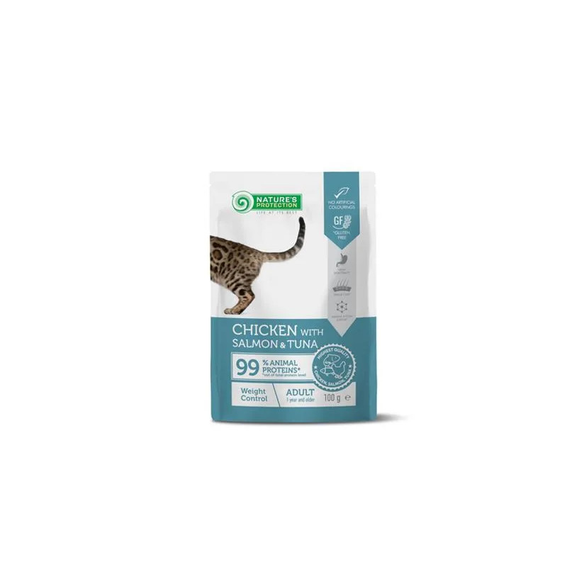 Natures P KAPSIČKY pro dospělé kočky s kontrolou hmotnosti kuře & losos & tuňák 22 x 100 g