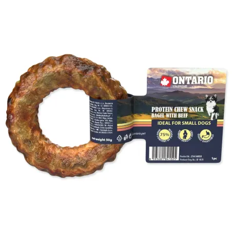 Pochoutka Ontario Protein hovězí, žvýkací bagel 8,9 cm, Small