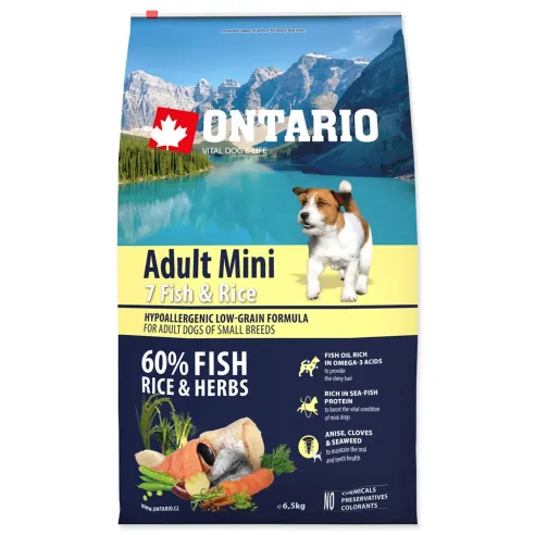 Krmivo Ontario Adult Mini Fish & Rice 6,5 kg