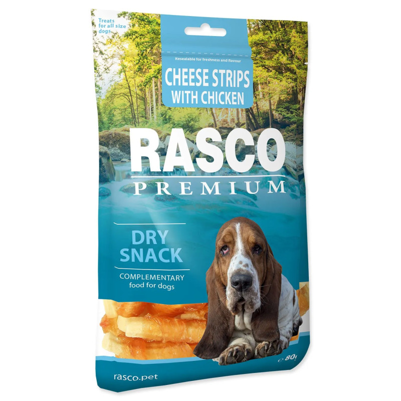 Pochoutka Rasco Premium kuřecí obalené sýrové proužky 80g