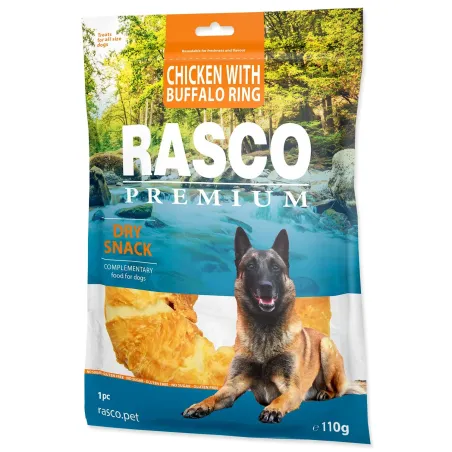 Pochoutka Rasco Premium buvolí kůže obalená kuřecím masem, kruh 120g