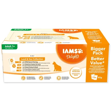 Kapsičky IAMS Delights mořské a suchozemské maso v želé multipack (72x85g)