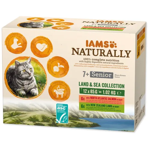 Kapsička IAMS Naturally Senior mořské a  jehněčí maso v omáčce multipack 1020g (12x85g)