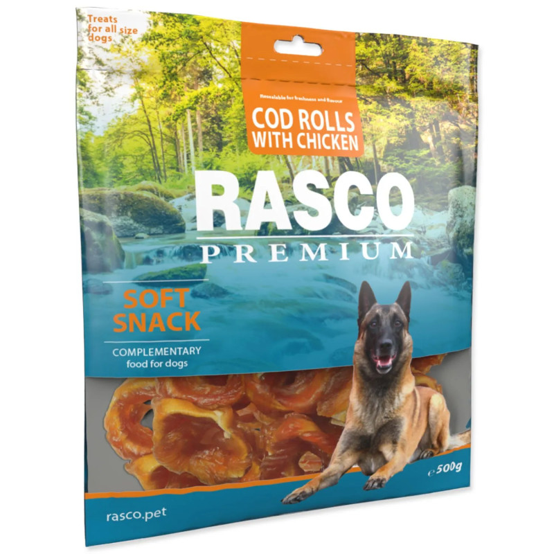 Pochoutka Rasco Premium treska obalená kuřecím masem, rolky 500g