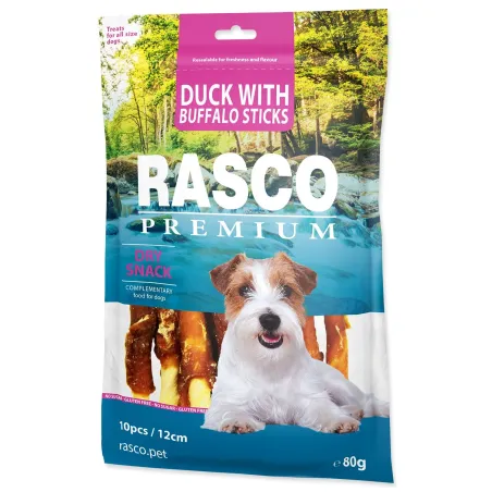 Pochoutka Rasco Premium buvolí kůže obalená kachním masem, tyčinky 80g