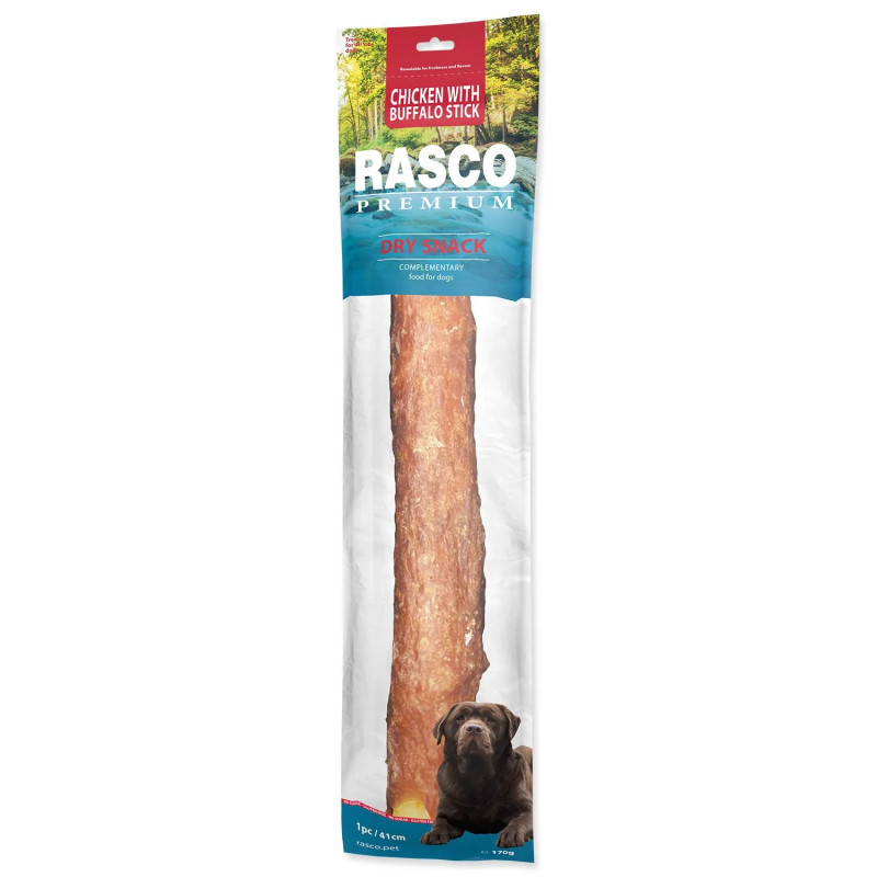 Pochoutka Rasco Premium buvolí kůže obalená kuřecím masem, tyčinky 41cm 170g