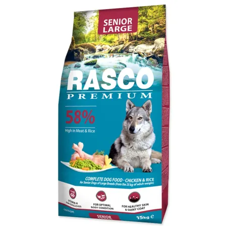 Krmivo Rasco Premium Senior Large kuře s rýží 15kg