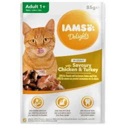 Kapsička IAMS Delights Adult kuře a krůtí v omáčce 85g