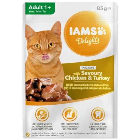 Kapsička IAMS Delights Adult kuře a krůtí v omáčce 85g