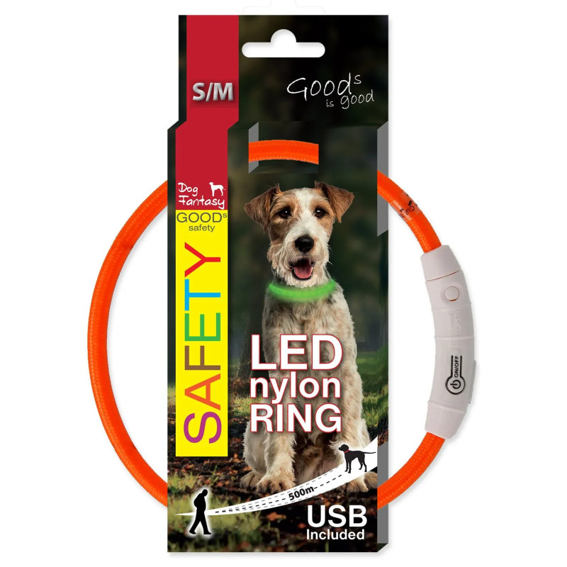 Obojek Dog Fantasy LED nylon oranžový 45 cm