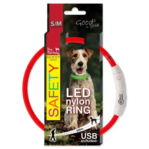 Obojek Dog Fantasy LED nylon červený 45 cm