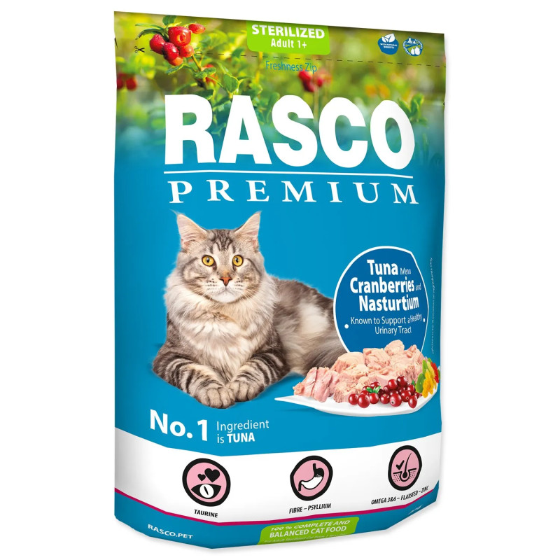Krmivo Rasco Premium Sterilized tuňák s brusinkou a kapucínkou 0,4kg